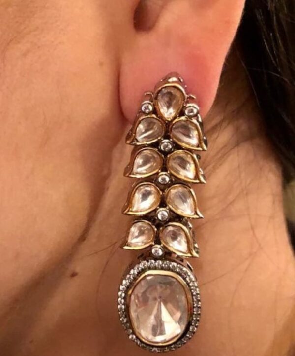 Gold Plated Cubic Zirconia Diamonds Ahilya Jadau Dangler Earrings - Image 2