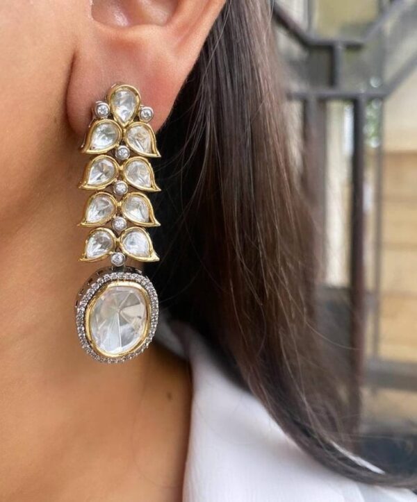 Gold Plated Cubic Zirconia Diamonds Ahilya Jadau Dangler Earrings - Image 3