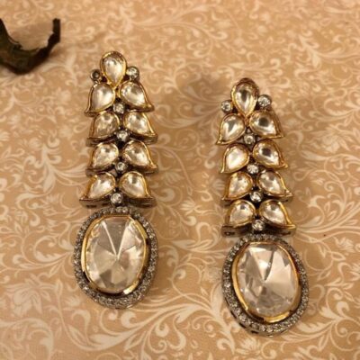 Gold Plated Cubic Zirconia Diamonds Ahilya Jadau Dangler Earrings