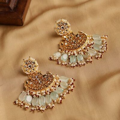 Gold-Plated Gemstone-Studded Drop Earrings