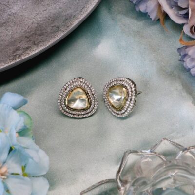 Moissanite Ad Polki Studs Silver