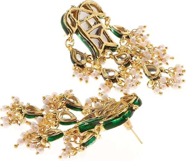 Gold Plated Kundan Studded Drop Earrings - Image 3