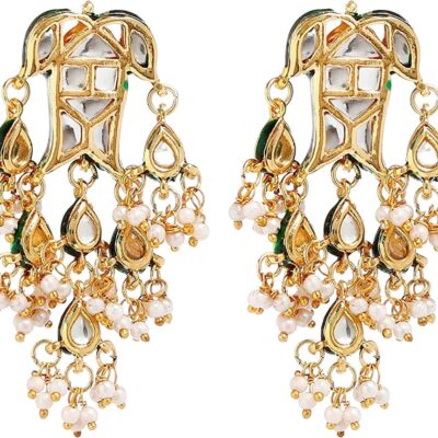 Gold Plated Kundan Studded Drop Earrings