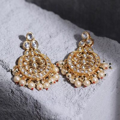 Gold Plated Kundan Studded Chaandbali Earrings