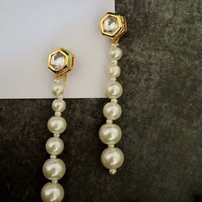 Gold Plated Kundan Studded Drop Earrings