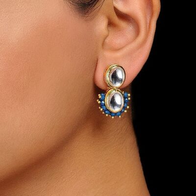 Gold Plated Kundan Studded Drop Earrings