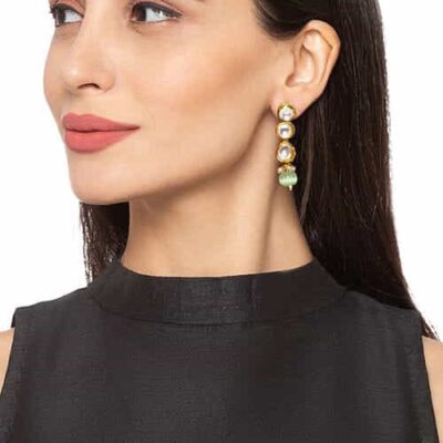 Gold Plated Kundan Studded Drop Earrings