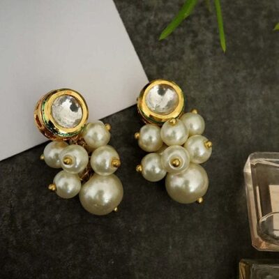 Gold Plated Kundan Studded Drop Earrings
