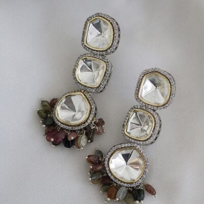 Silver Plated Rhodium Beaded Stud Earrings