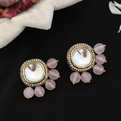 Silver Plated Rhodium Beaded Stud Earrings