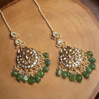 Gold Plated Kundan Studded Drop Earrings