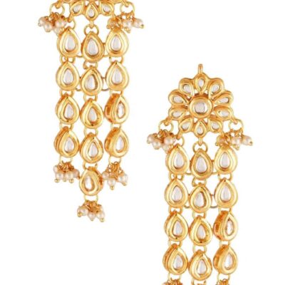 Gold Plated Kundan Stone Studded Dangler Earrings