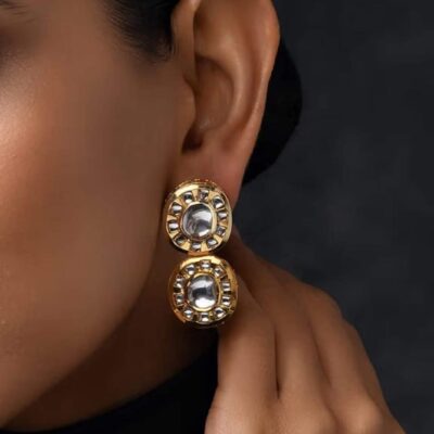 Gold Finish Kundan Stone Earrings