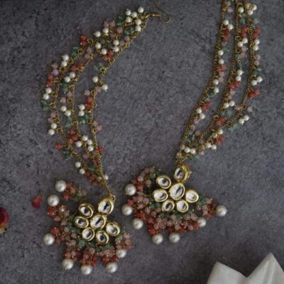 Multi Color Kundans Multicolored Danglers And Drops With Ear Chain