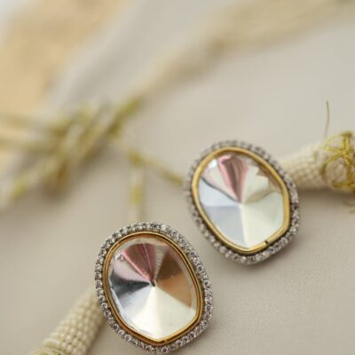 Silver Finish Kundan Polki Earrings