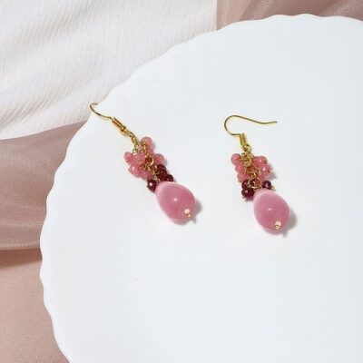 Pink Monalisa Drop Stone Earrings