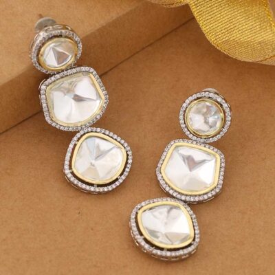 Sabyasachi Inspired Silver Plated Polki Earrings