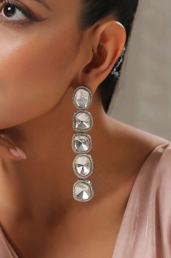 Sabyasachi Inspired Silver Plated Polki Earrings - Image 3