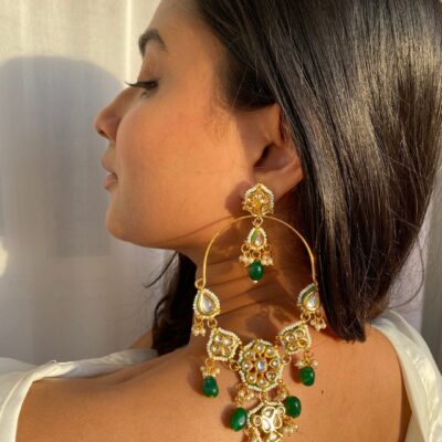 Sabyasachi Inspired Gold Plated Kundan Polki Earrings