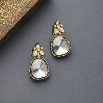 Silver Tone Victorian Polki Stud Earrings