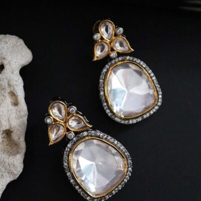 Silver Tone Victorian Polki Stud Earrings