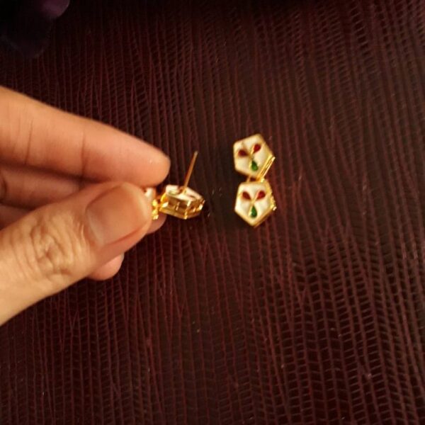 Gold Plated Kundan Work Earrings - Image 4