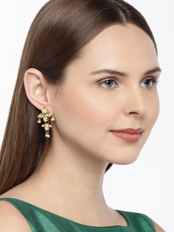 Beautiful Gold Plated Kundan Earrings - Image 2