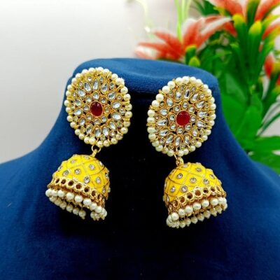 Meenakari Kundan Work Diamond Jhumki Earrings