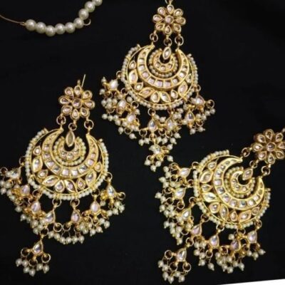 Gold Plated Statement Earrings With Maangtika
