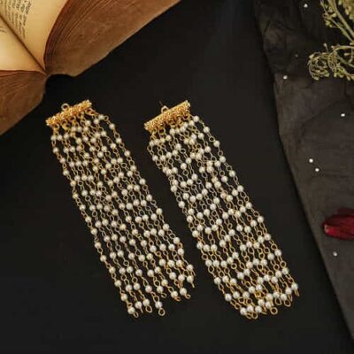 Dangler Earrings With Pearl Work In Mix Metal