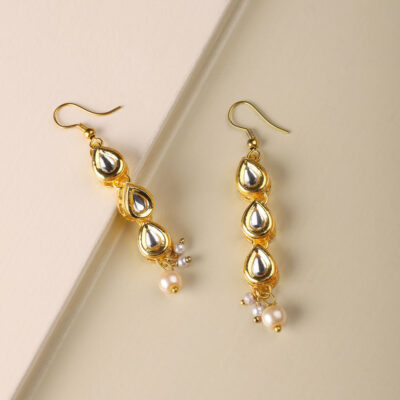 Dangler Earrings With Kundan Work In Mix Metal