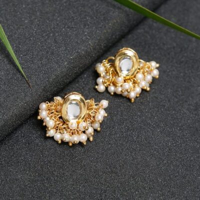 Dangler Earrings With Kundan Work In Mix Metal