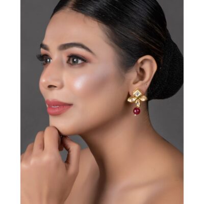 Gold Plated Embellished Kundan Bead Earrings
