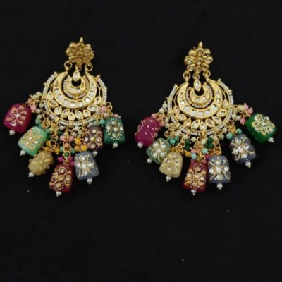 Gold Plated Embellished Kundan Bead Earrings
