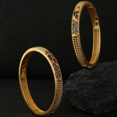 Set of 2 Gold-Plated Peacock Design Enameled Handcrafted Bangles
