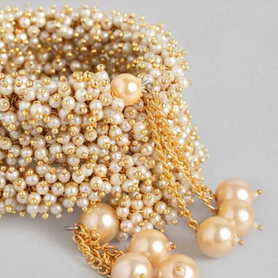 Gold-Toned White Brass Pearls Handcrafted Gold-Plated Cuff Bracelet Free Size