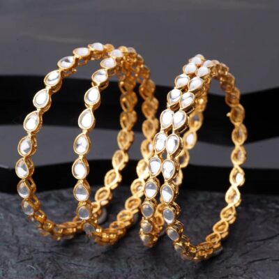 Golden Alloy Contemporary Bangles Bracelets For Women (Set Of 4)