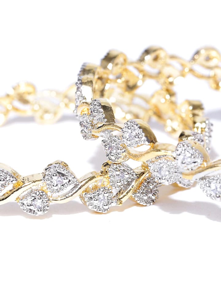 Set of 2 Silver-Toned & Gold-Toned Stone-Studded Bangles - Image 4