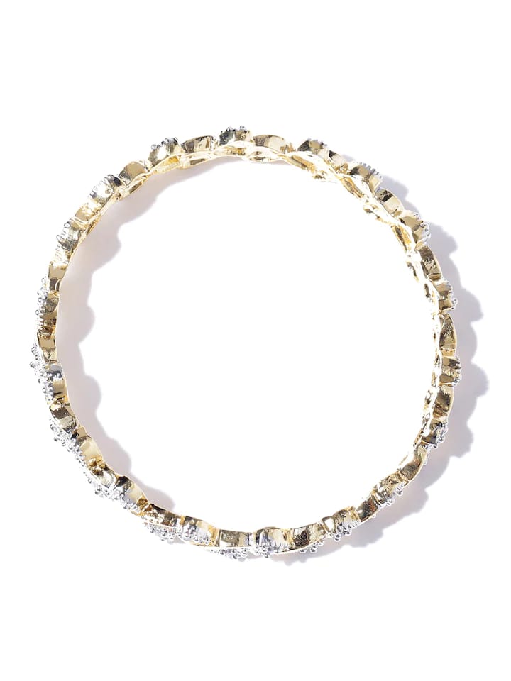 Set of 2 Silver-Toned & Gold-Toned Stone-Studded Bangles - Image 3