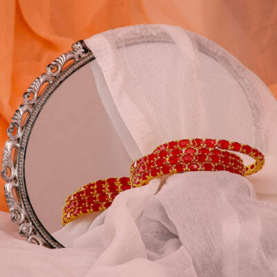 22K Gold-Plated Pink Stone-Studded Sustainable Handcrafted Bangles (Set Of 4)