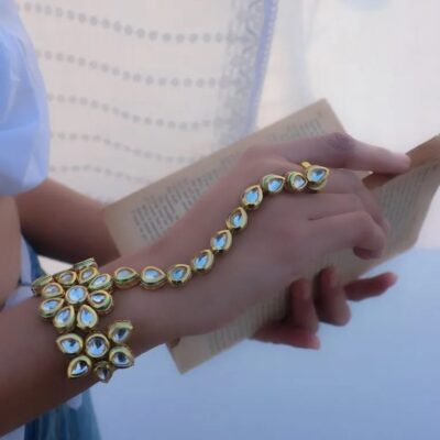 Gold Tone Adjustable Kundan Hathphool (Pack Of 2)