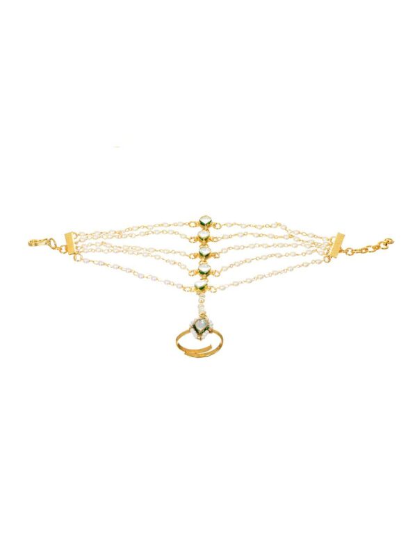 Gold Tone Adjustable Kundan Hathphool (Pack Of 2) - Image 6