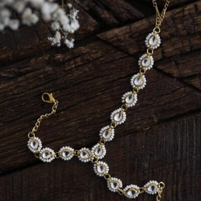 Gold Tone Adjustable Kundan Hathphool (Pack Of 2)