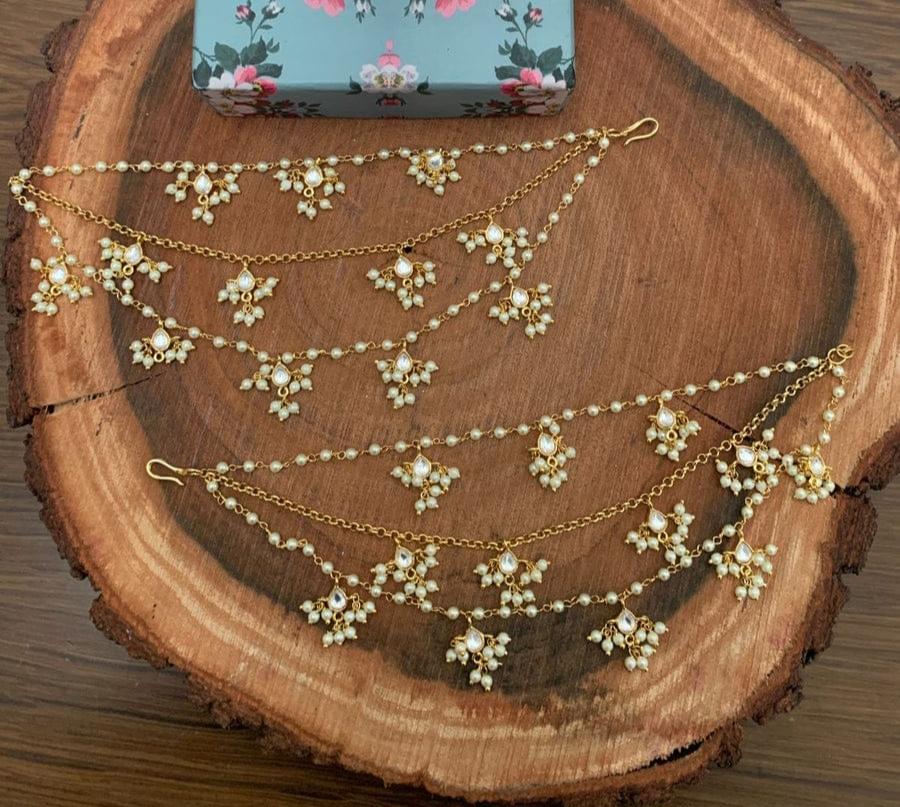 Gold Finish Kundan Polki Ear Chain