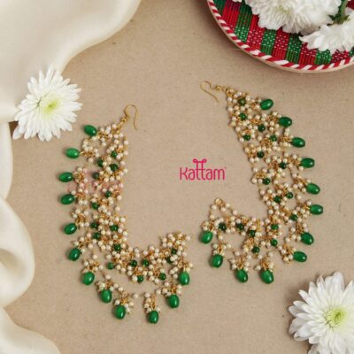 Kundan Green Beads Ear Chain