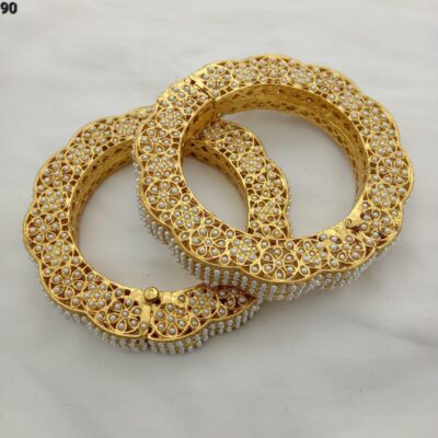 Gold Plated Bangle With Pearls