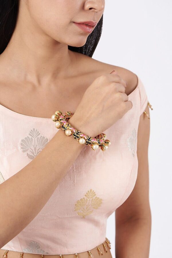 Gold Plated Bangle With Pearls - Image 2