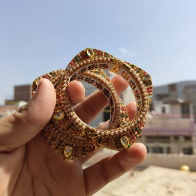 Traditional Multi Colour Beads Gold Plated Bangles