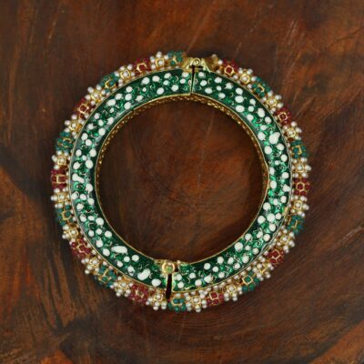 Traditional Multi Colour Beads Gold Plated Bangles