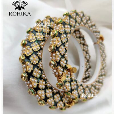 Traditional Multi Colour Beads Gold Plated Bangles